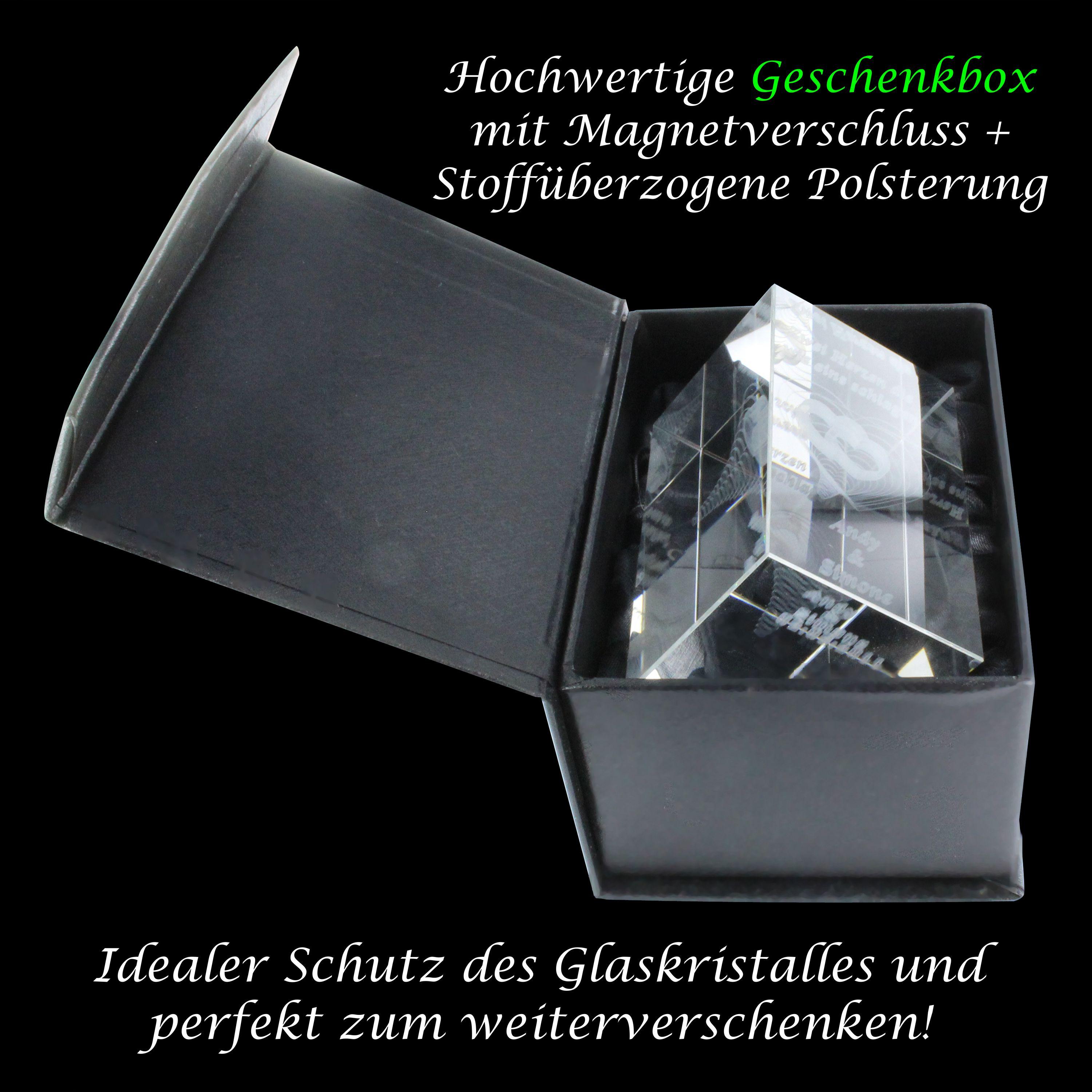 3D Glasquader I Tauben mit Text Ich liebe Dich unendlich graviert