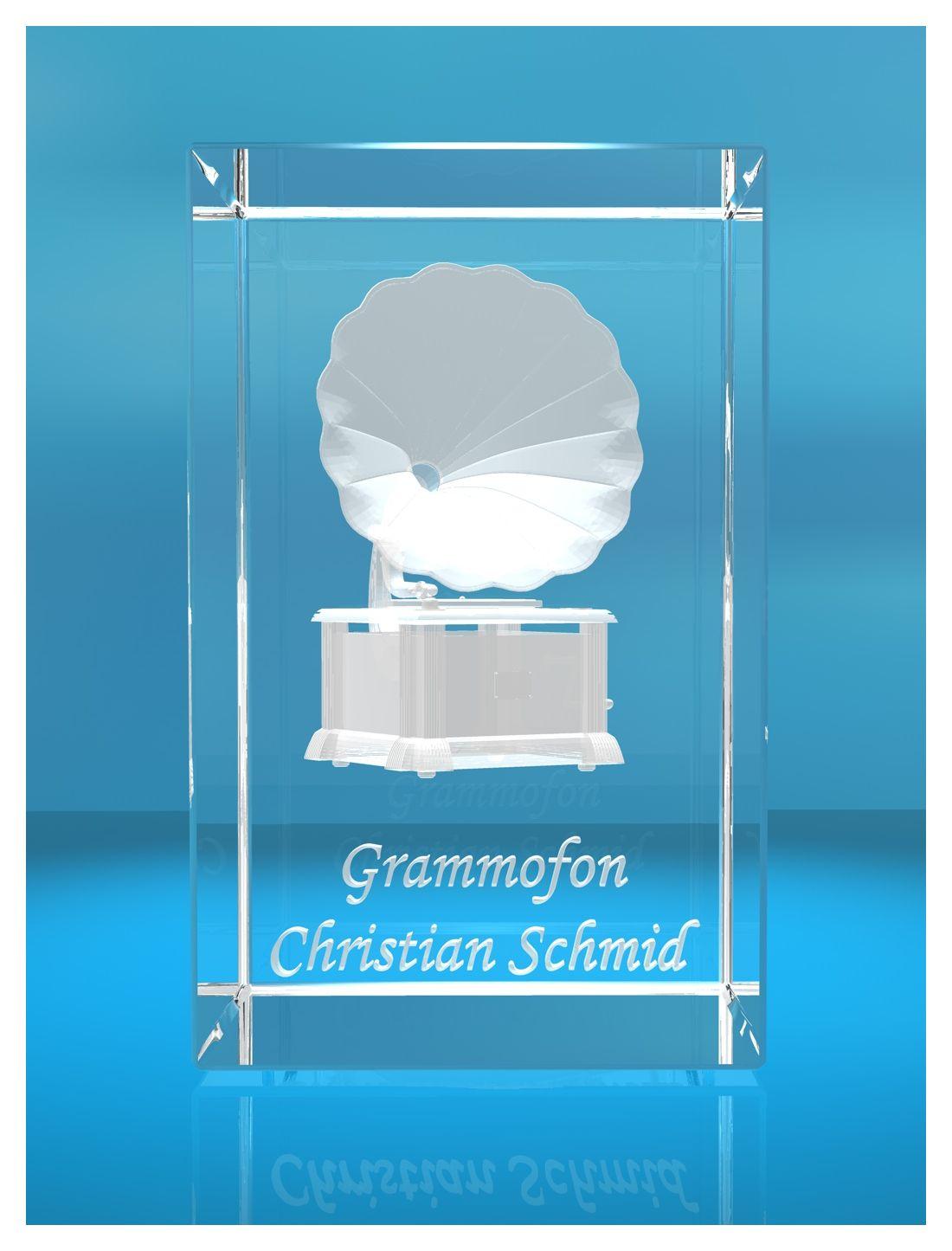 3D Glasquader |Grammofon mit Wunschnamen |Grammophon| Geschenk für Musiker